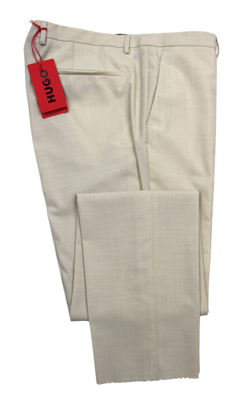 Hugo Boss Dress Pants Mens 38 R Beige Hesten232X Extra Slim Fit Wool Flat Front